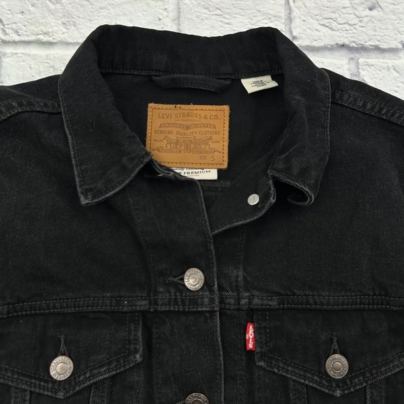 Levis Womens Ex-Boyfriend Trucker Jacket Black Denim Fringe Western Size S - Picture 5 of 13